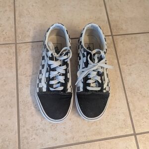 Vans Womens Platform Black and White Checkered Sneakers